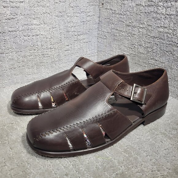 Vintage Tommy Bahama San Tommaso Men's Size 12M Brown Leather Fisherman Sandals - Picture 1 of 10